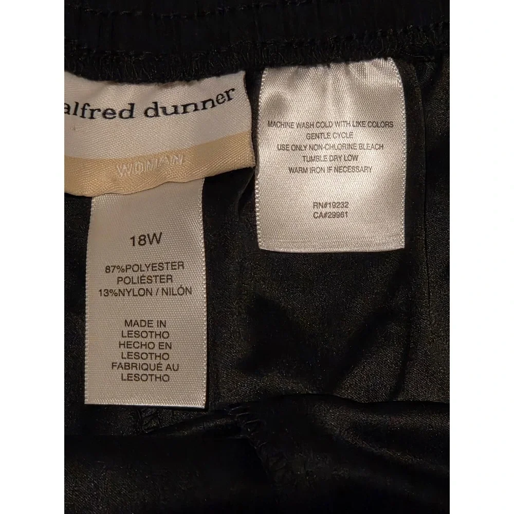 Alfred Dunner Women's Black Wide Leg Pants Size 18W Elastic Waist Comfort Casual